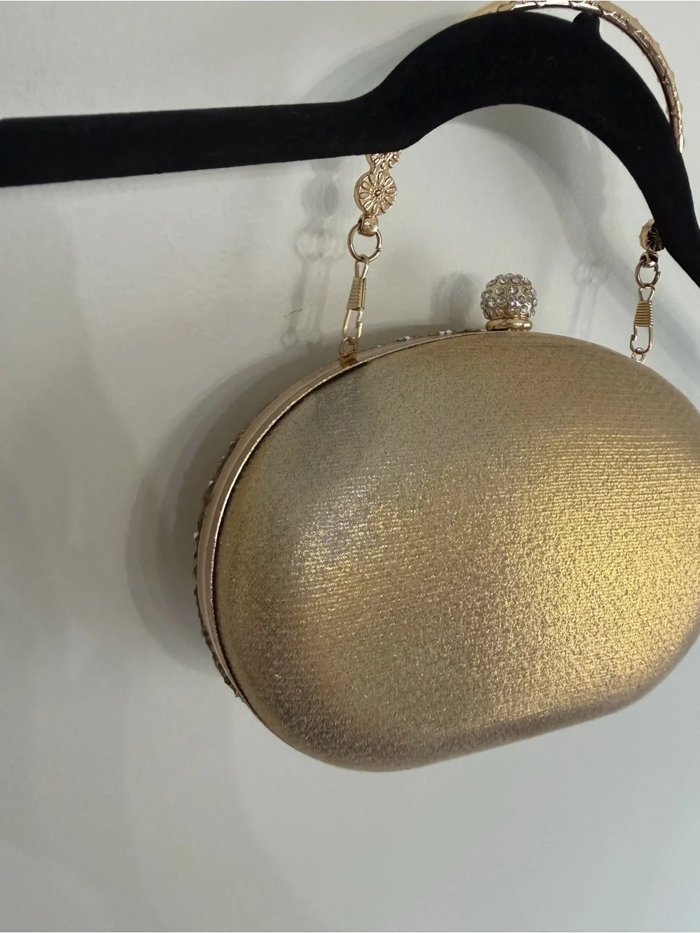 Gold Jeweled Oval Evening Clutch with Top Handle
